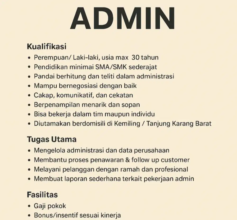 Lowonga kerja admin