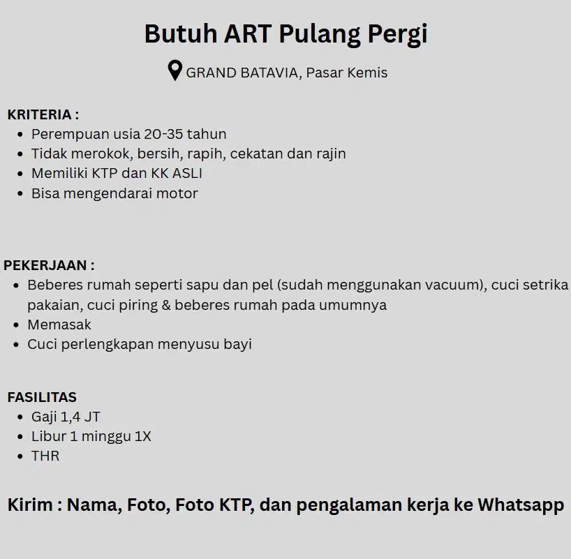 Lowongan ART Pulang Pergi