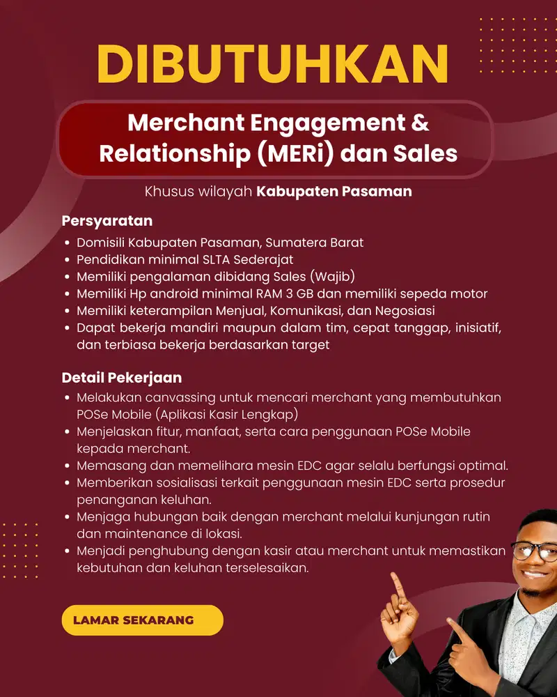 Dibutuhkan segera MERi & Sales - Kabupaten Pasaman