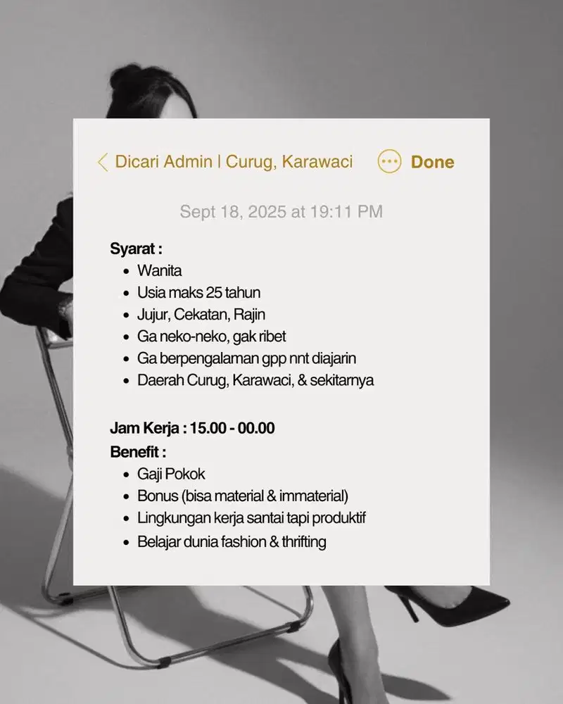 Loker Admin - (Position : Junior Admin)