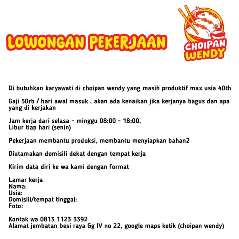 Lowongan tempat bikin kue choipan