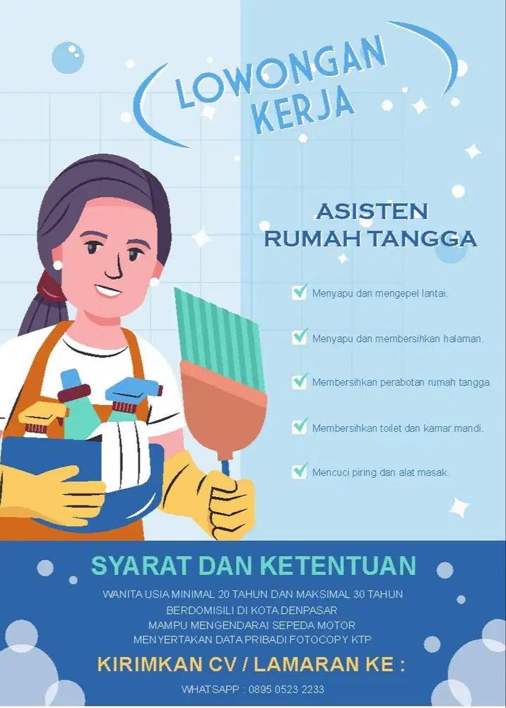 LOWONGAN KERJA ASISTEN RUMAH TANGGA