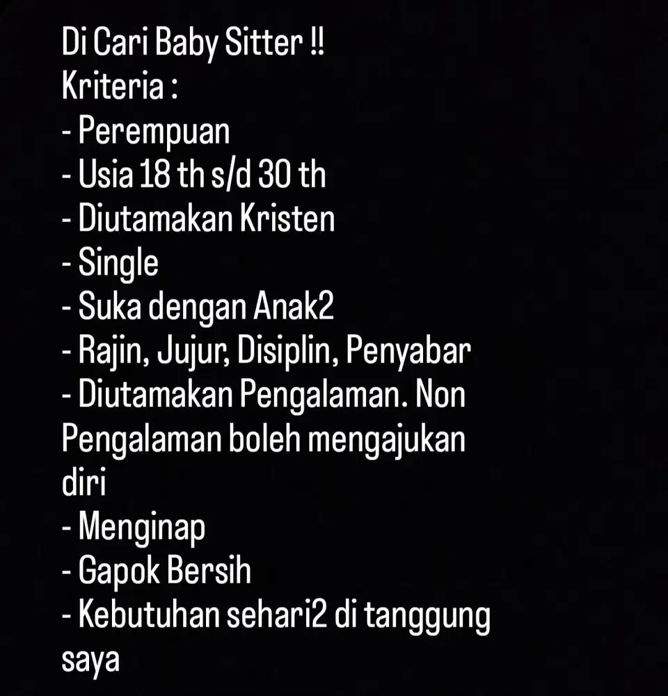 Lowongan Pekerjaan Baby Sitter