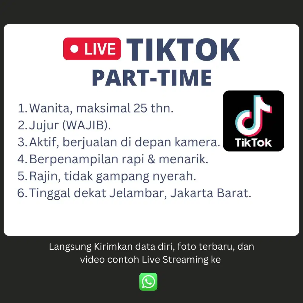 LOWONGAN HOST LIVE STREAMING PART TIME (SABTU ONLY)