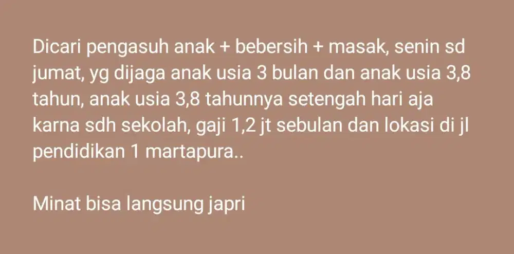 LOWONGAN KERJA JAGA ANAK