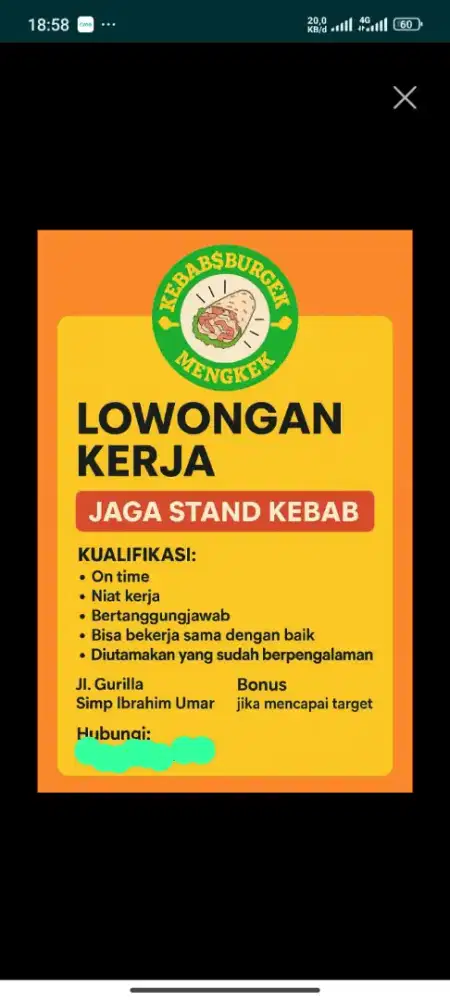 Lowongan kerja jaga stand kebab