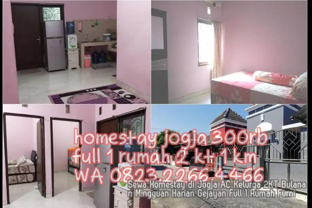 Sewa Homestay di Jogja AC Kelurga 2KT Bulanan Mingguan Harian Gejayan