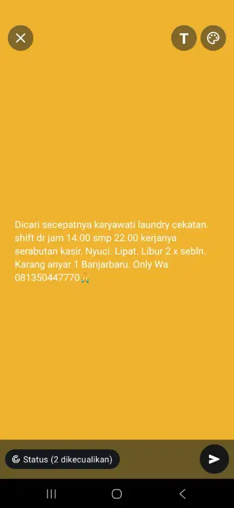 Dicari karyawati Laundry kasir. Cuci. Lipat