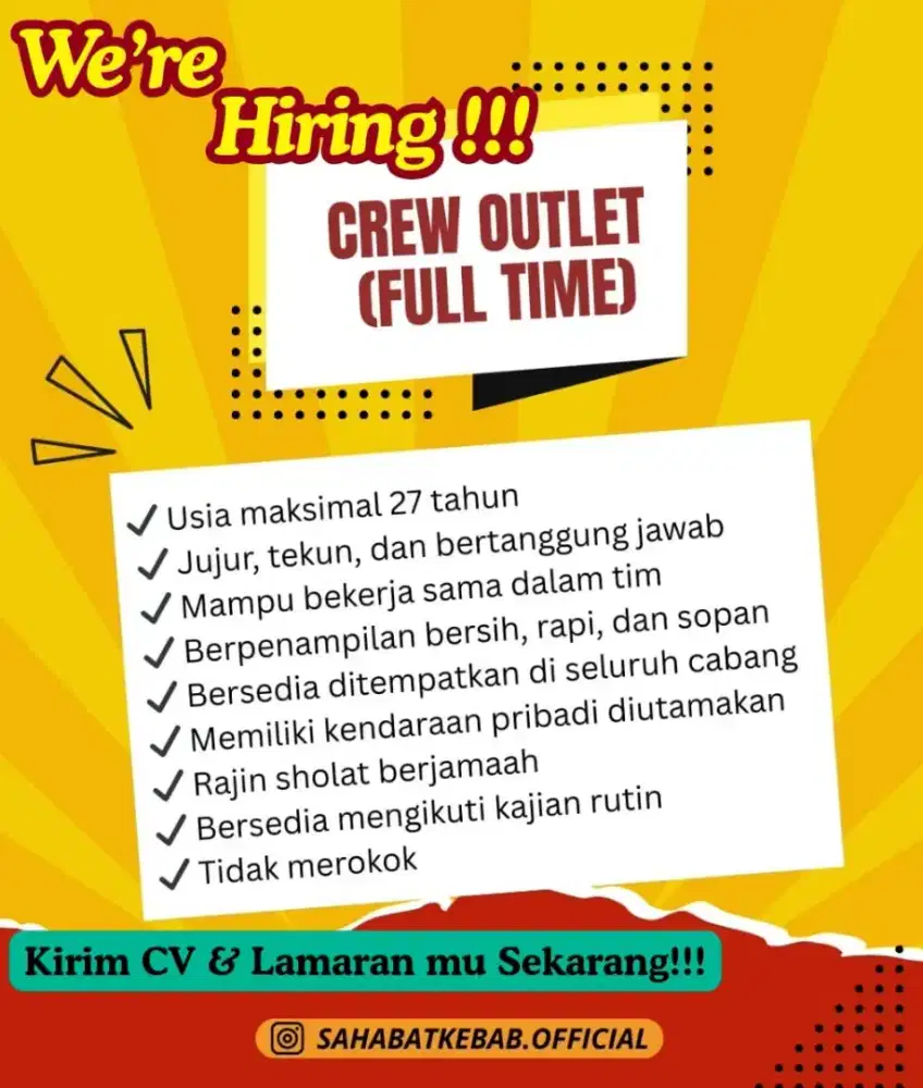 Di Butuhkan Crew Outlet Kebab