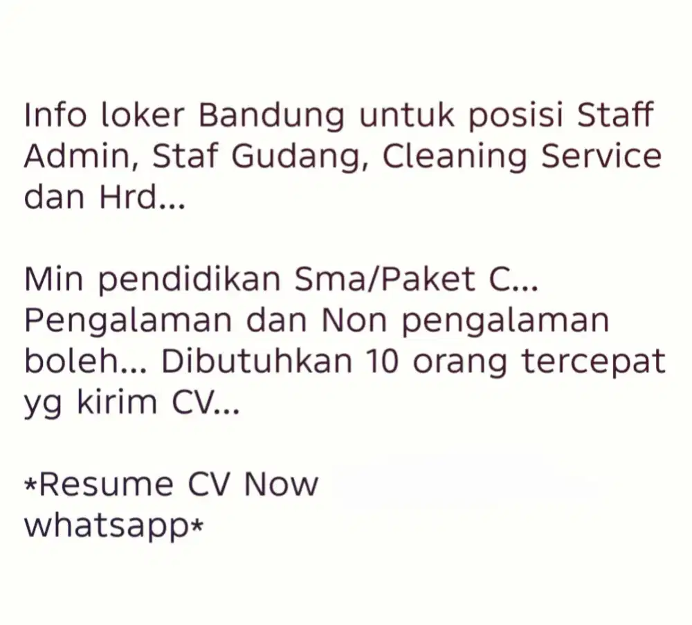 INFO LOKER STAFF TERBARU