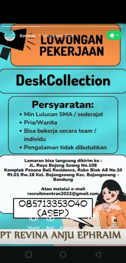 LOWONGAK KERJA COLETION