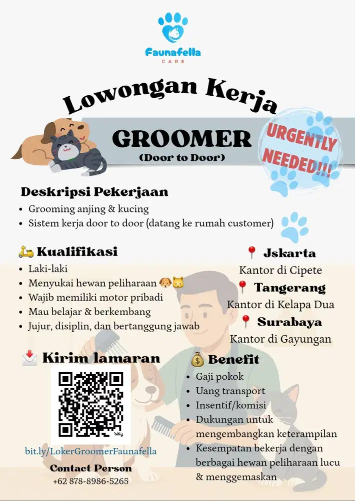 Lowongan Kerja Pet Groomer(Door to Door)