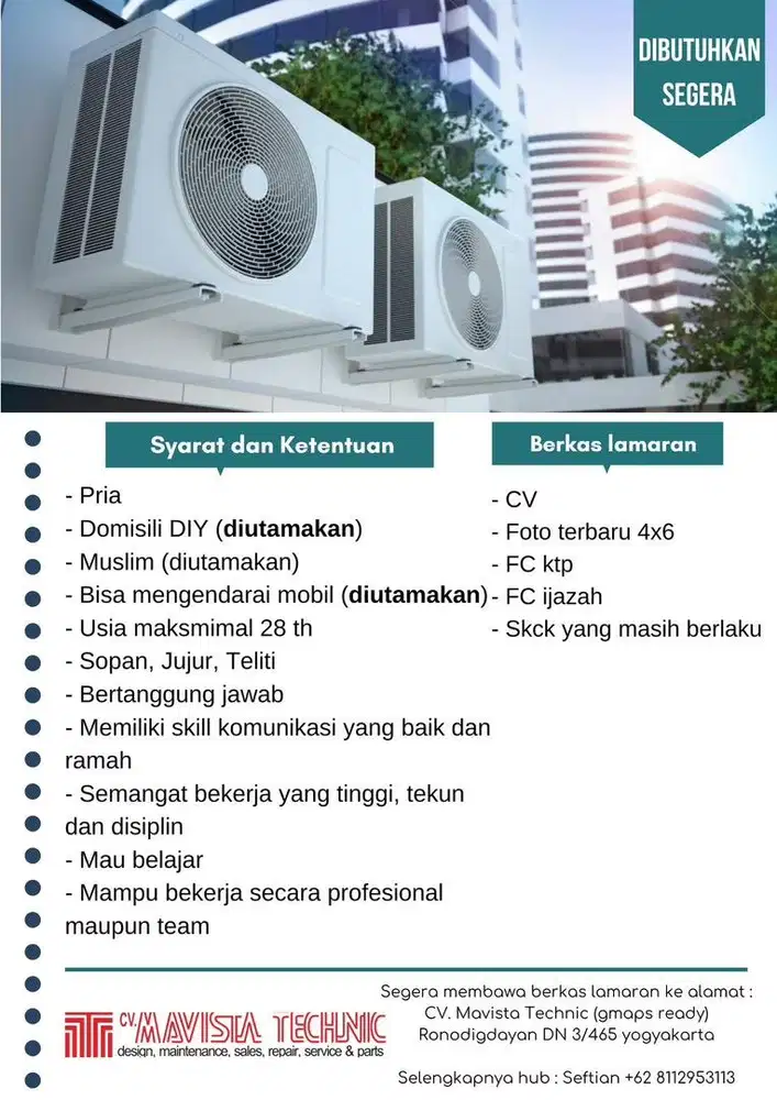 Dibutuhkan SEGERA TEKNISI AC