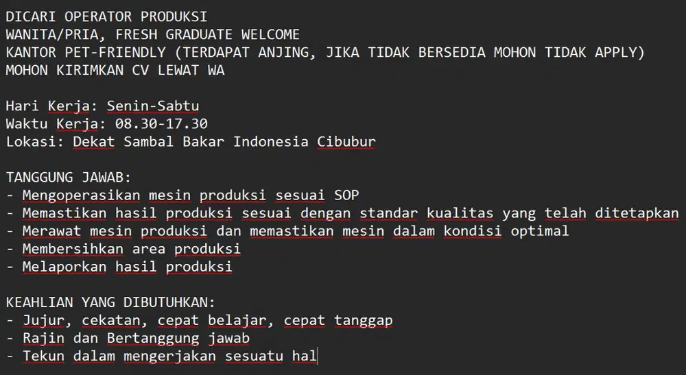 OPERATOR PRODUKSI