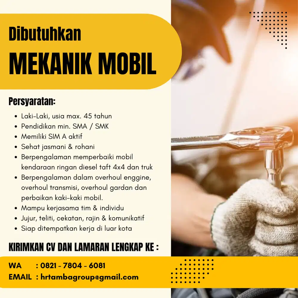 Lowongan Kerja Mekanik Mobil
