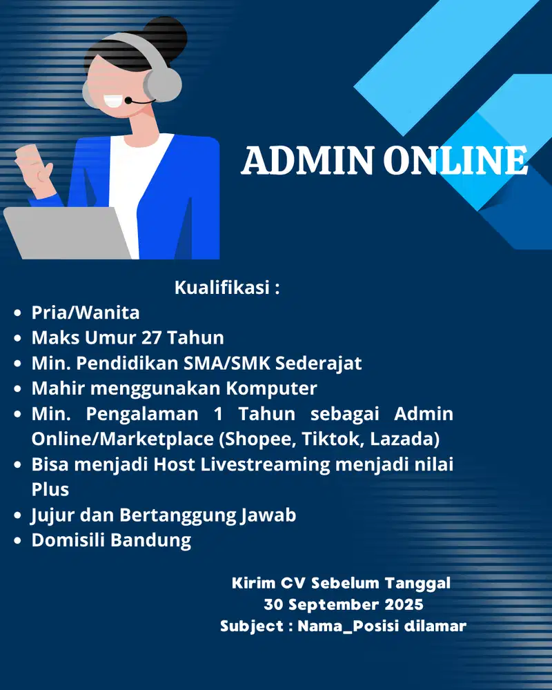 Lowongan Kerja Admin Online Shop dan Salesman