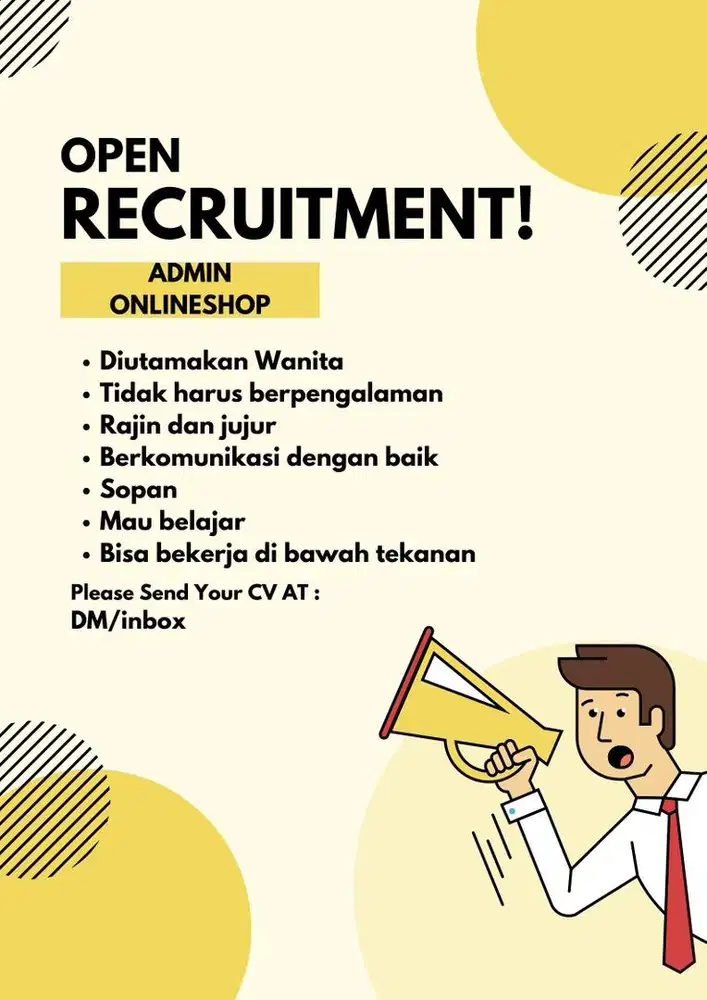 DIBUTUHKAN SEGERA BAGIAN ADMIN ONLINE SHOPE DIUTAMAKAN WANITA
