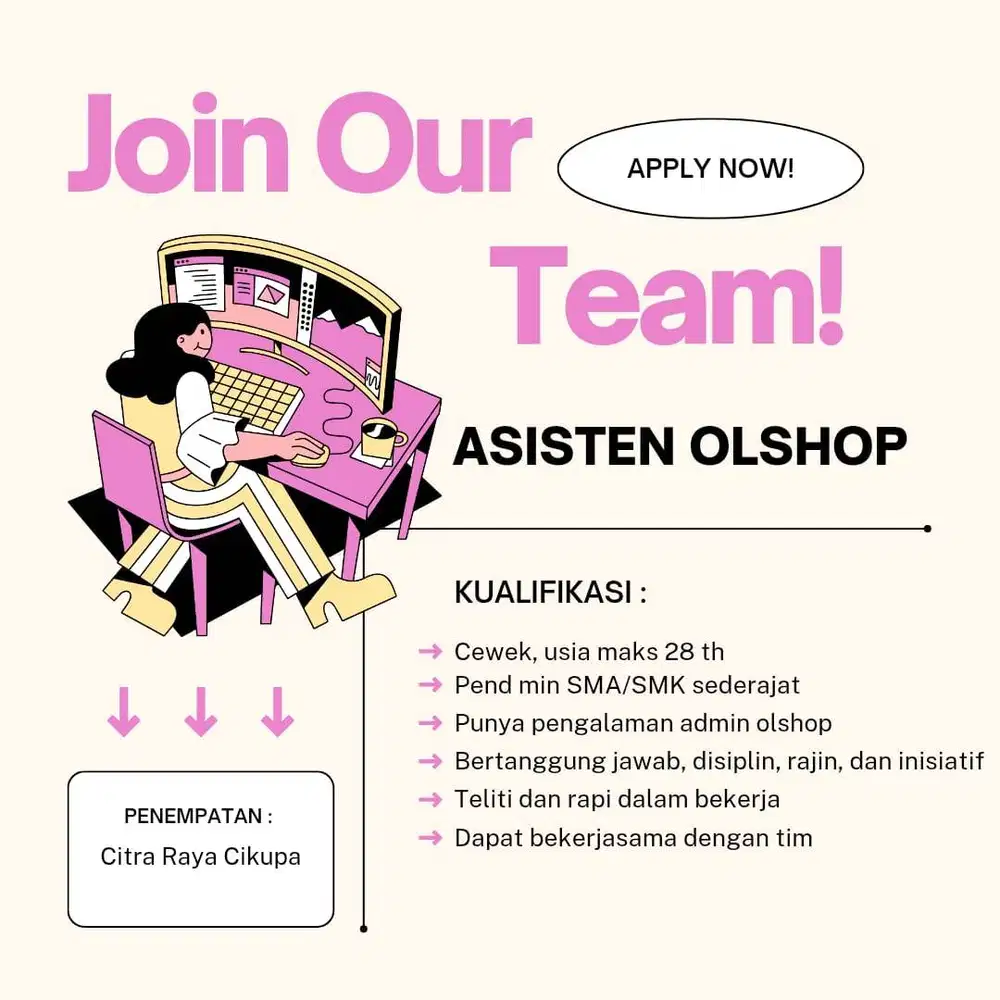 ‼ DIBUTUHKAN SEGERA ASISTEN OLSHOP ‼