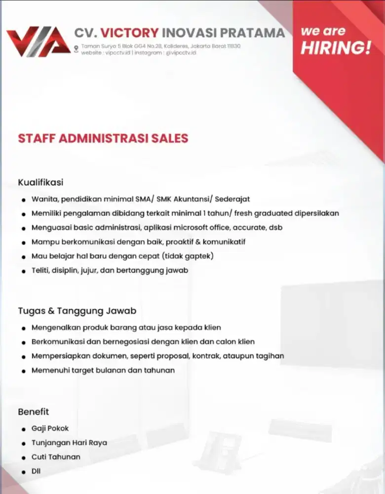 LOWONGAN KERJA - ADMIN SALES