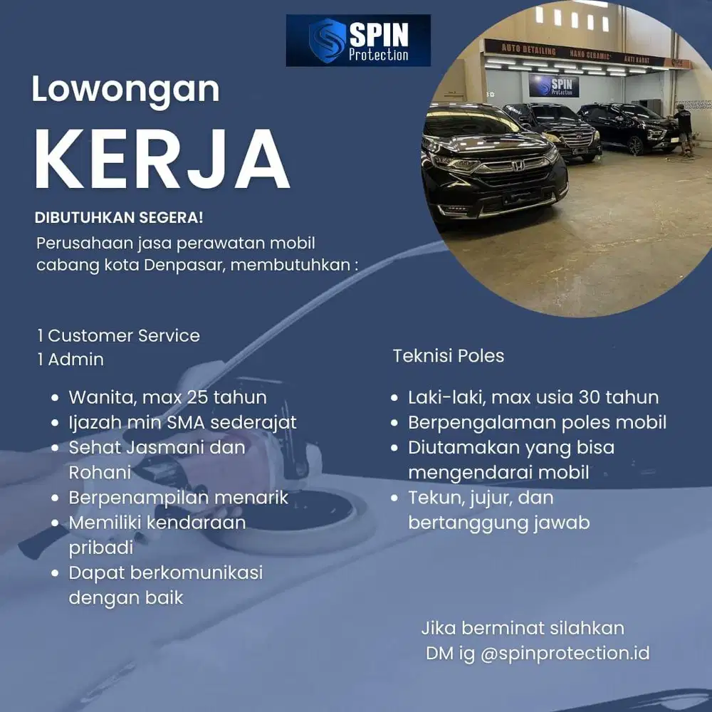 Dibutuhkan tukang poles mobil berpengalaman
