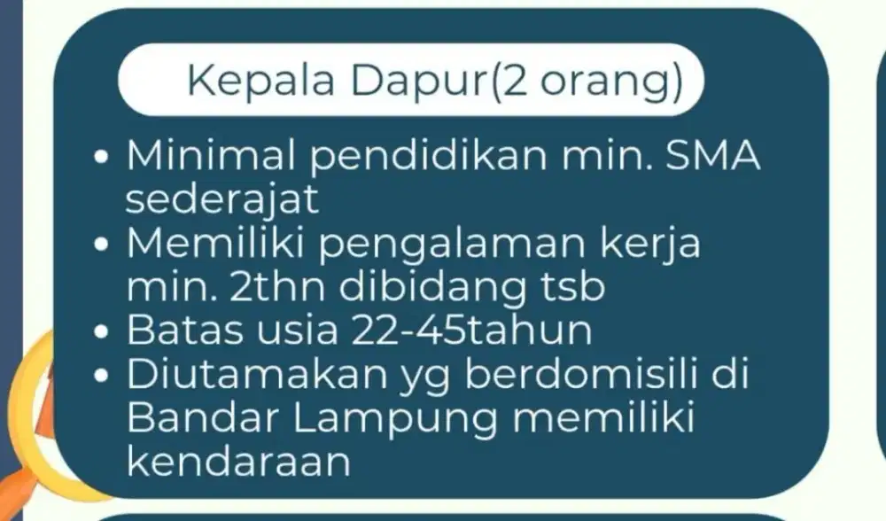 Chef/Kepala Dapur (HANYA CHEF SAJA)