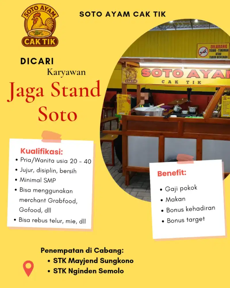 Lowongan kerja Jaga Stand Soto