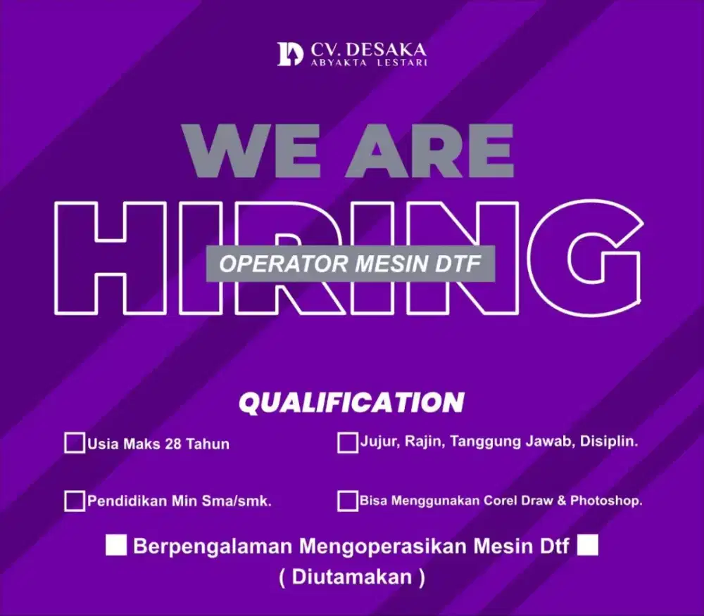 LOWONGAN OPERATOR DTF