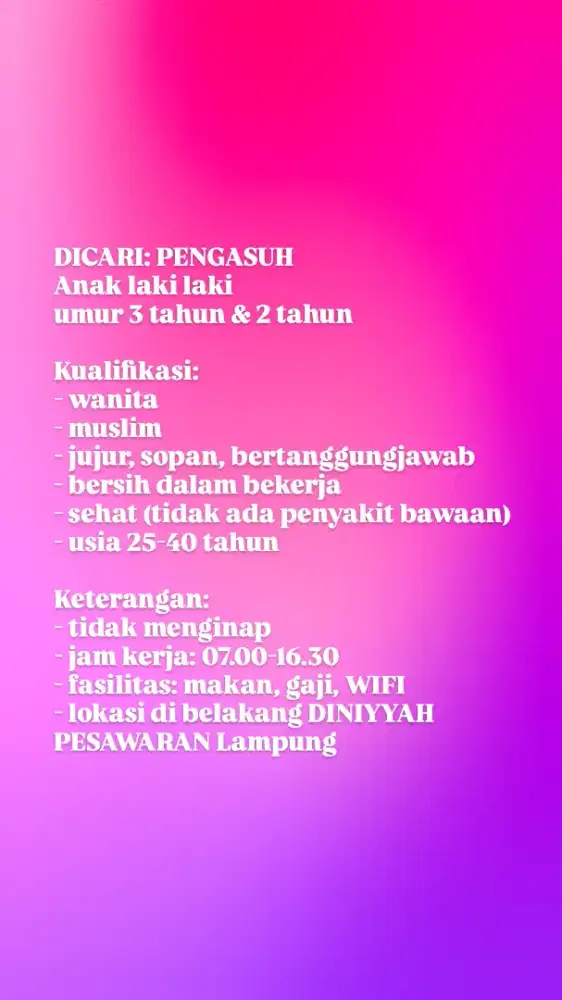 DICARI PENGASUH