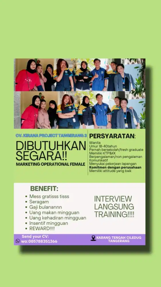 Loker hanya untuk wanita, dibutuhkan segera!!!