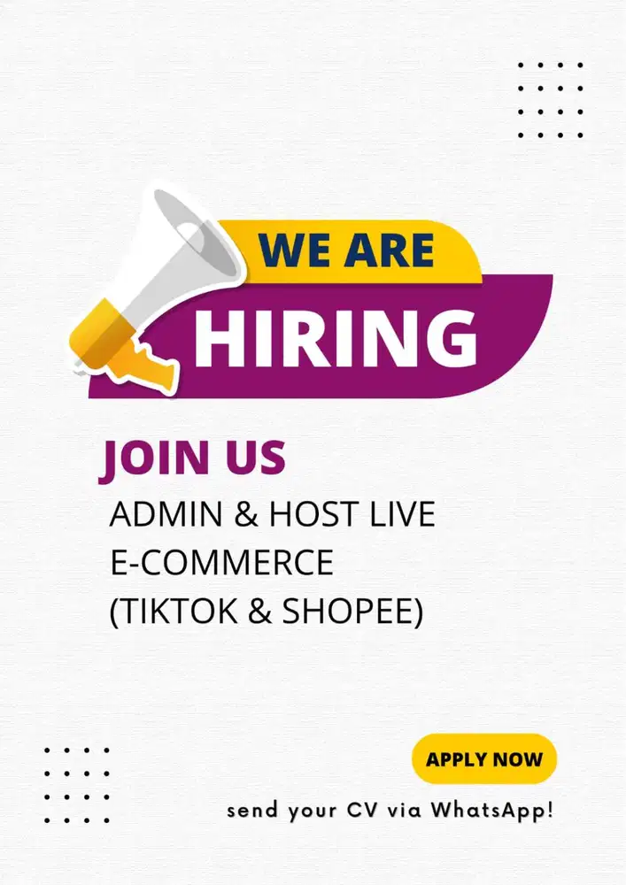 Lowongan Kerja: Admin & Host Live Online Shop (TikTok & Shopee)