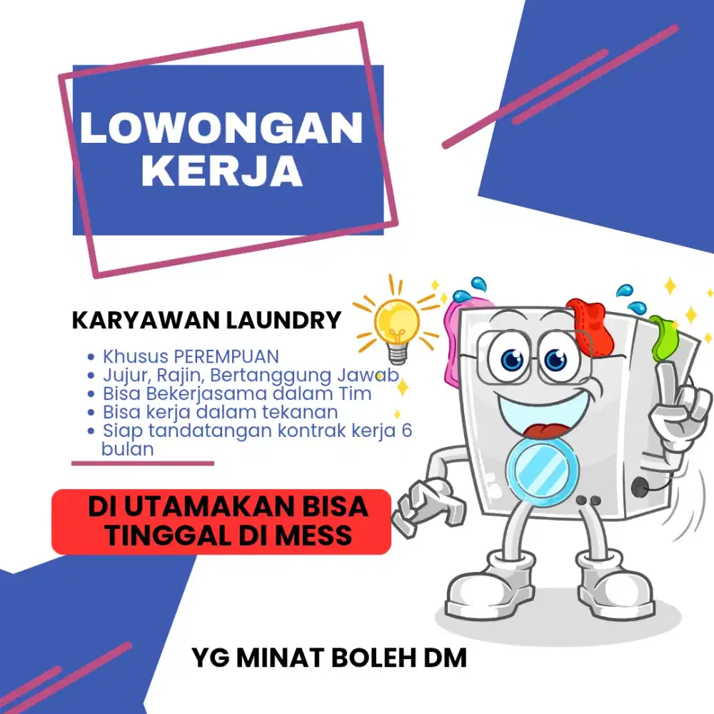 DIBUTUHKAN SEGERA KARYAWAN LAUNDRY