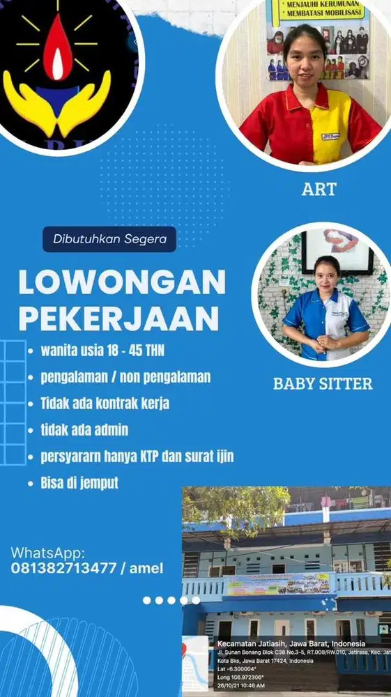 Di butuhkan segera asisten rumah tangga dan beby sitter