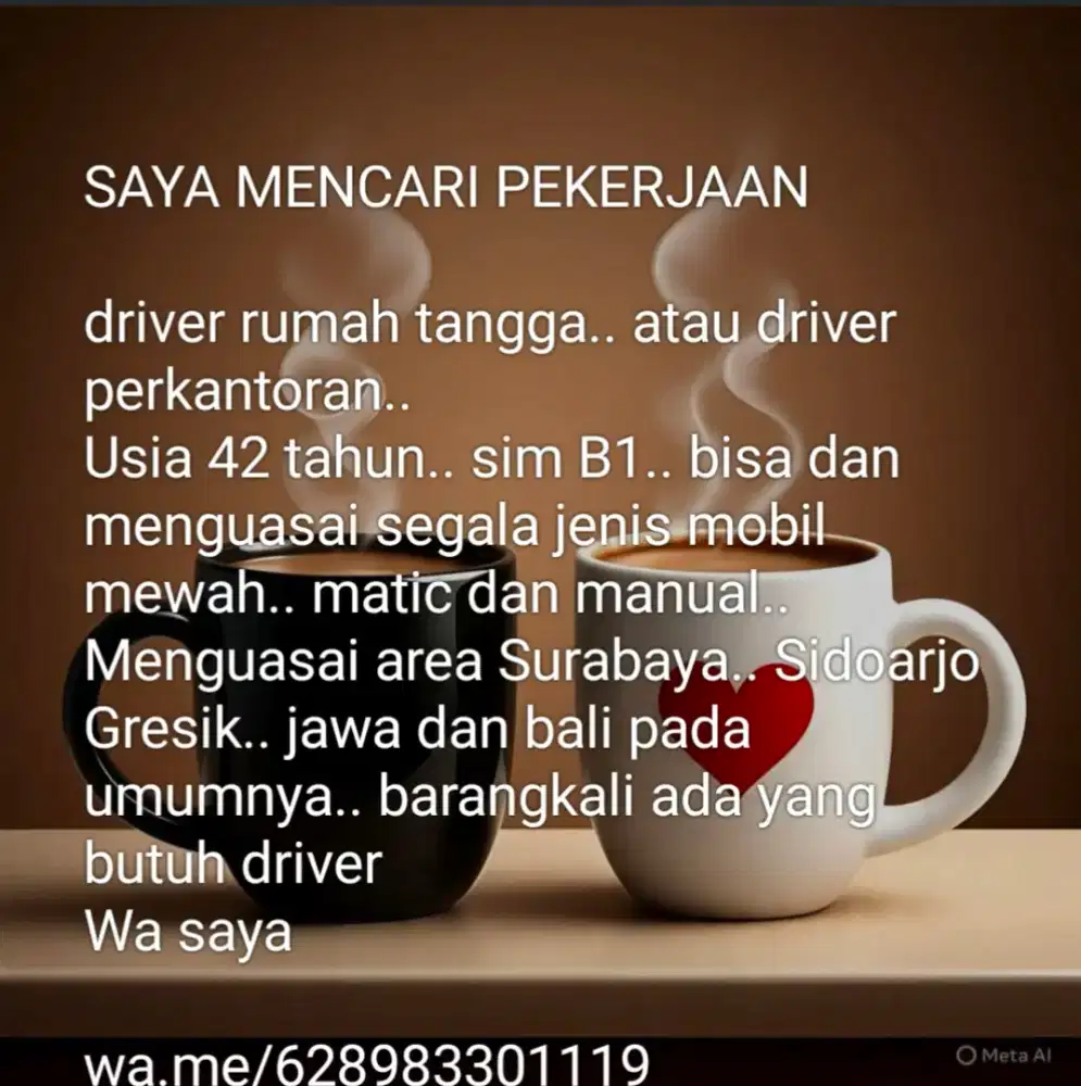 Saya mencari pekerjaan sebagai driver di Surabaya