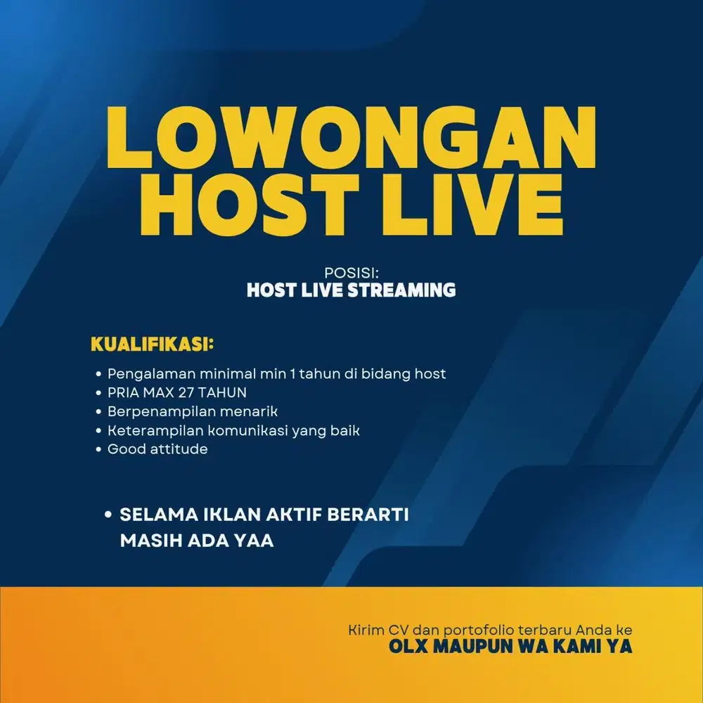 Di butuhkan host live streaming Pria Lowongan kerja laki2