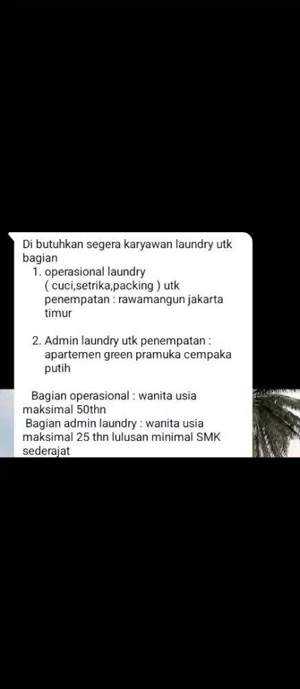 LOWONGAN KERJA ADMIN LAUNDRY