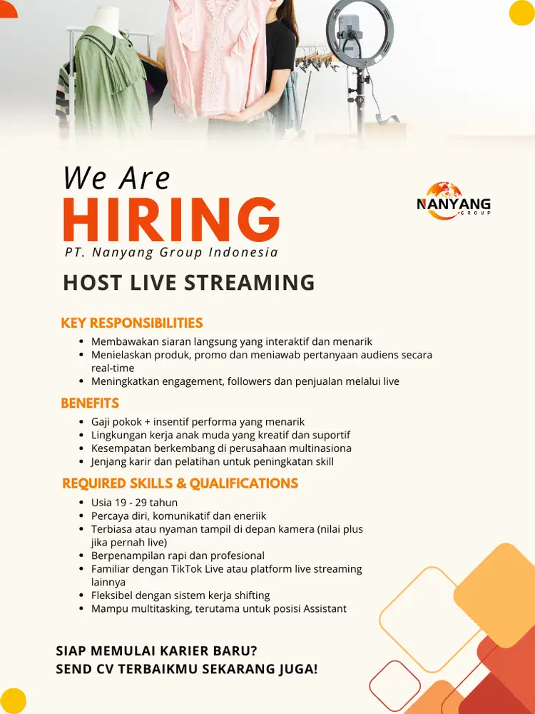 HIRING HOST LIVE STREAMING / LIVE STREAMING ASSISTANT