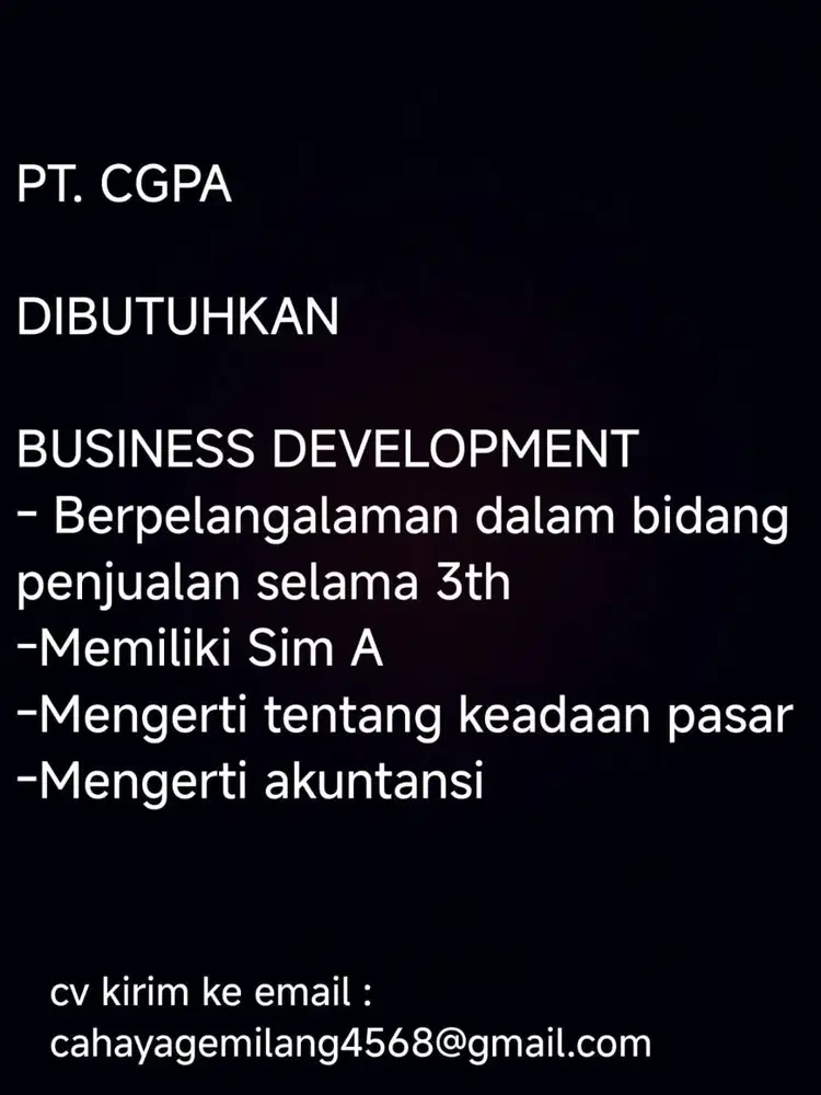LOWONGAN KERJA Business development