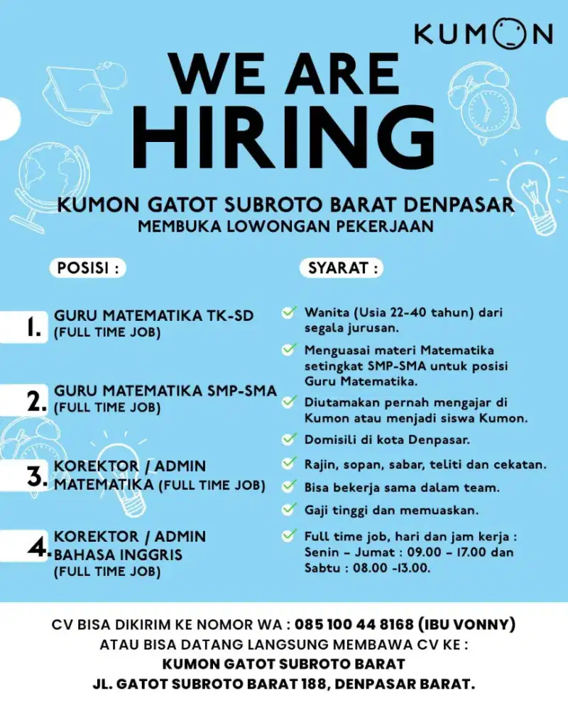 Dibutuhkan segera Guru Matematika Kumon