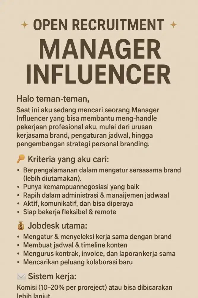 DICARI TALENT MANAGER INFLUENZER