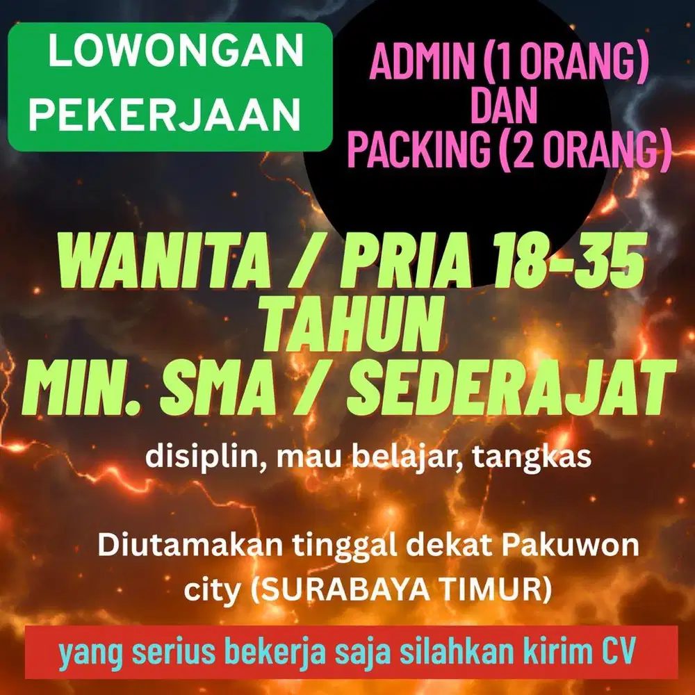 LOWONGAN PEKERJAAN ADMIN DAN PACKING STAFF