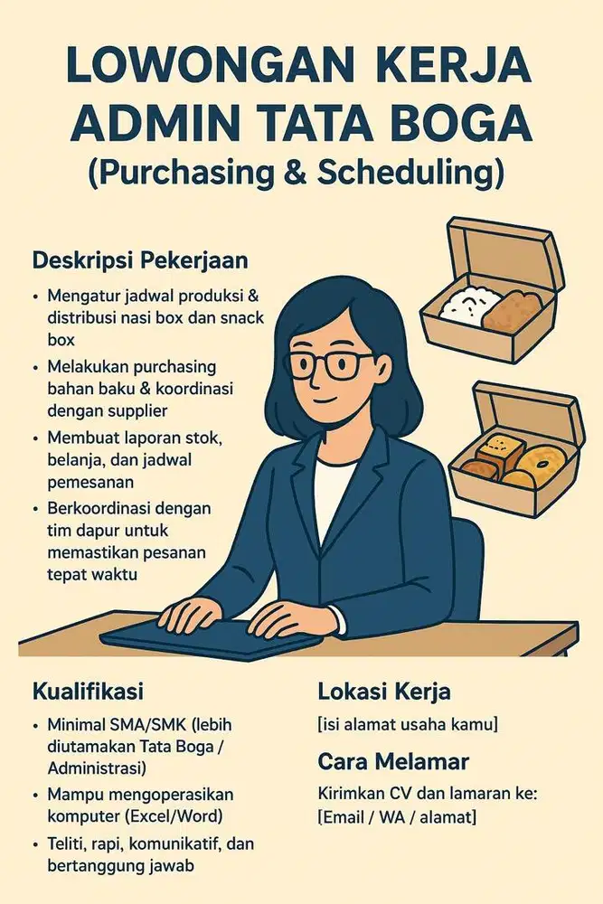 Di butuhkan Admin katering