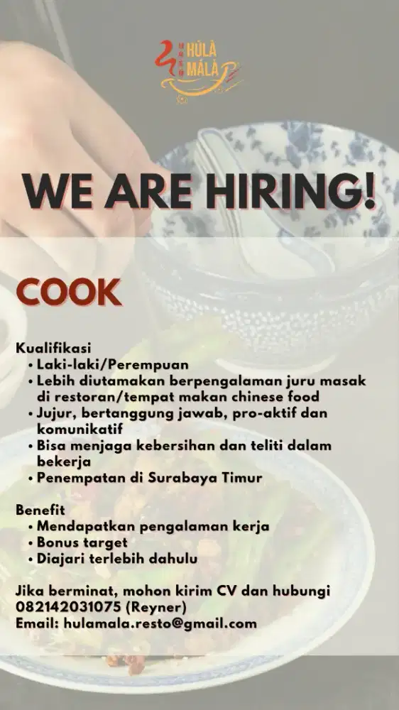 LOWONGAN CHINESE FOOD COOK
