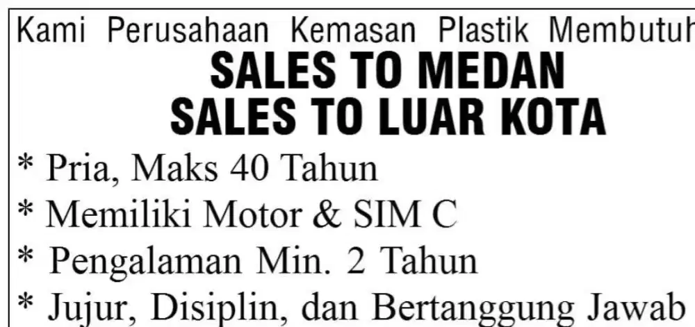Sales TO Medan & Luar Kota