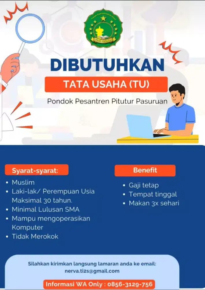 Dibutuhkan TU Pondok pesantren