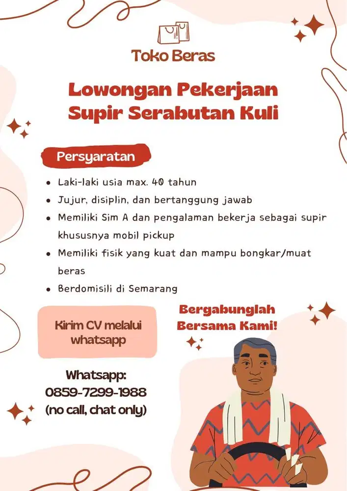 Dibutuhkan driver sekaligus kuli - penempatan semarang