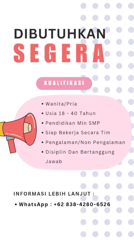 Dibutuhkan segera tenaga untuk pabrik dan gudang sepatu