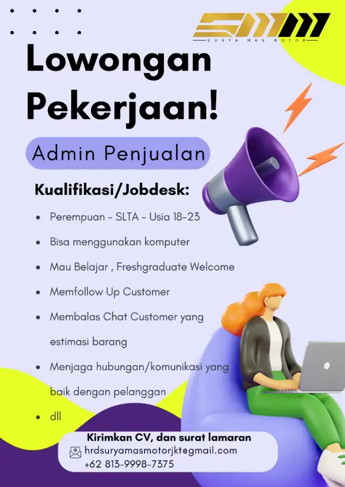 Dibutuhkan Segera 2 Admin Penjualan Perempuan