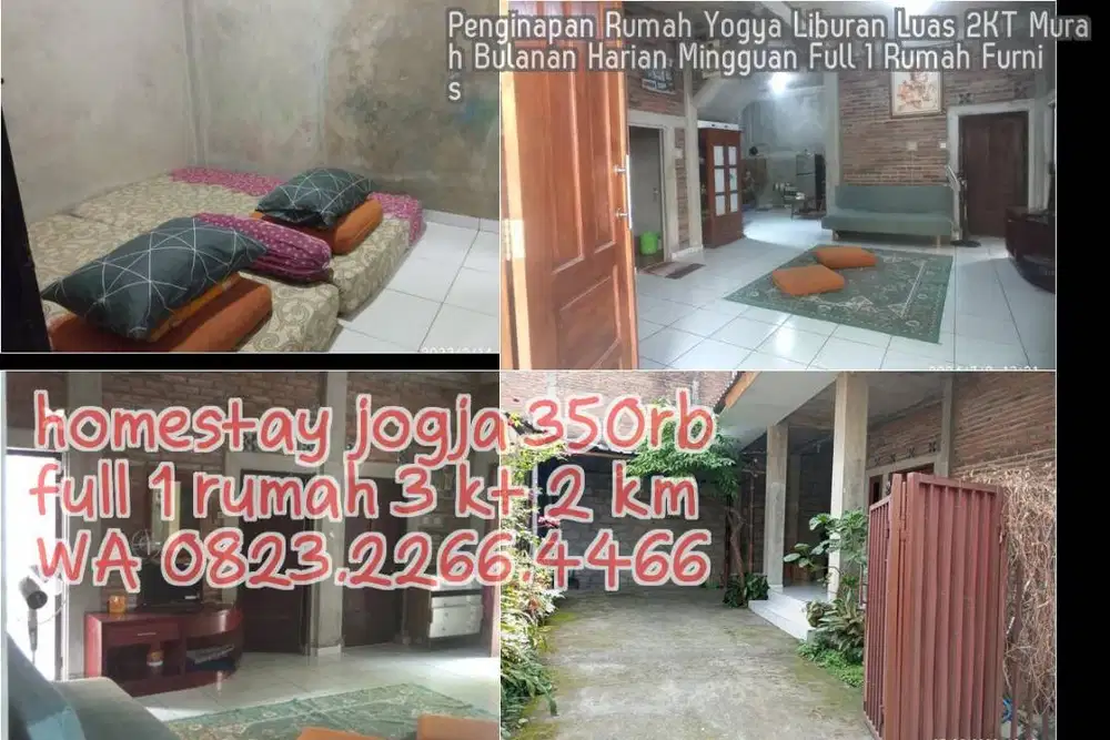 Penginapan Rumah Yogya Liburan Luas 2KT Murah Bulanan Harian Mingguan