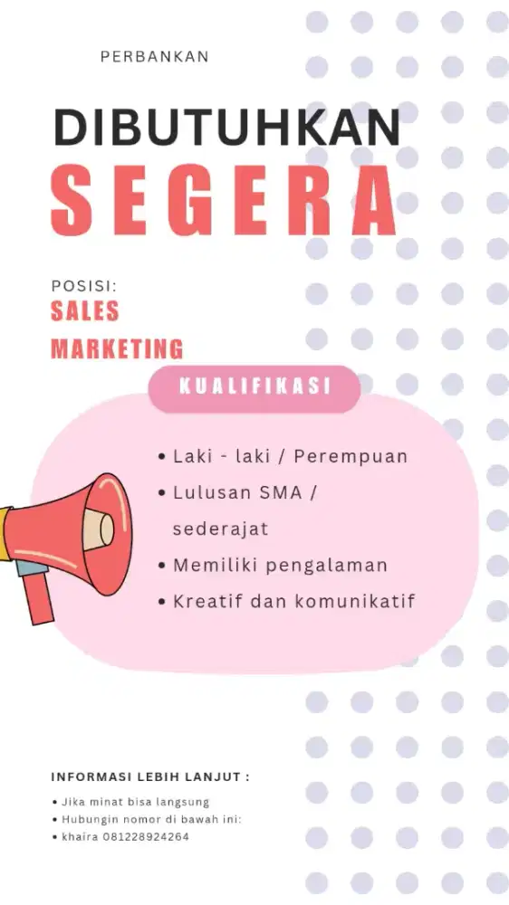 Di butuhkan 20 karyawan dan karyawati
