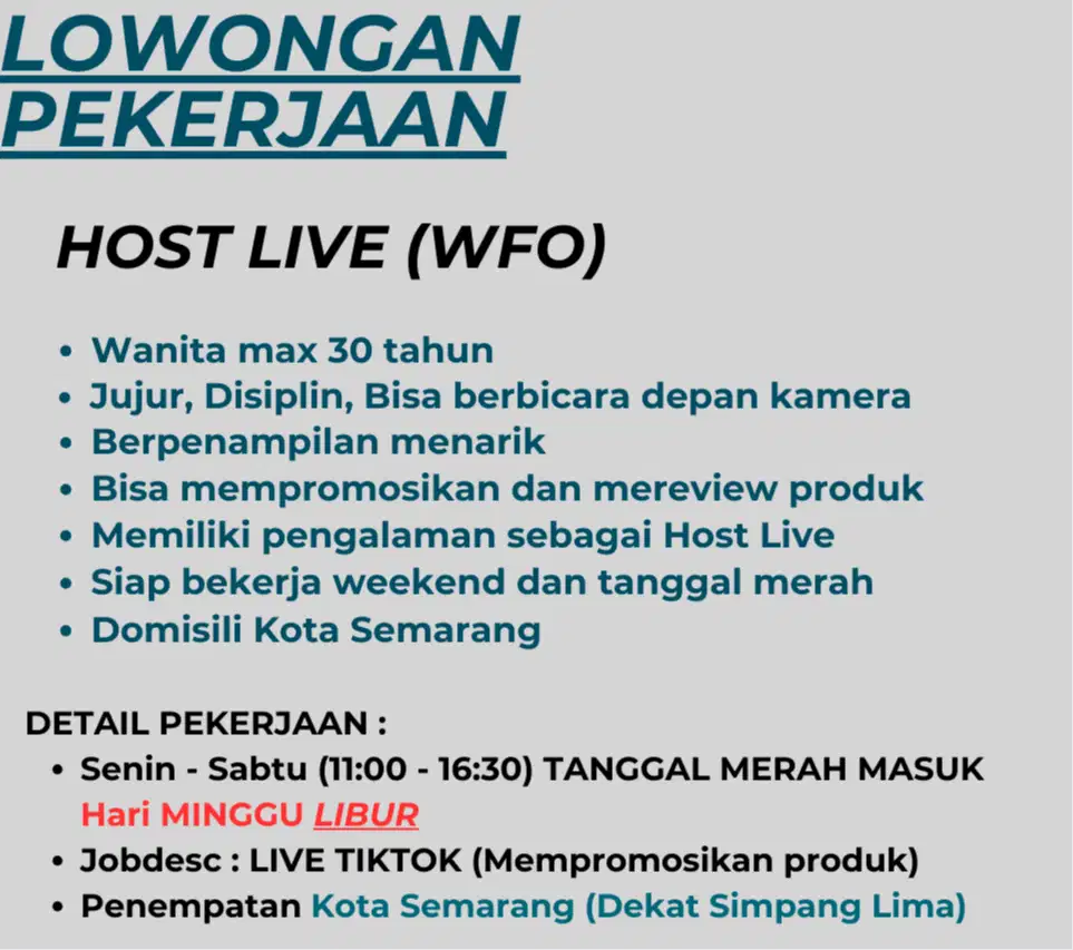 LOWONGAN KERJA HOST LIVE TIKTOK